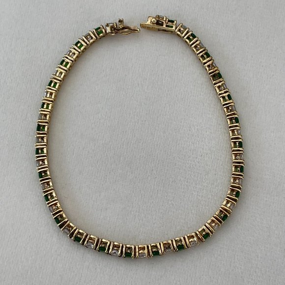 Ross Simons sterling silver 925 gold vermeil tennis link emerald CZ bracelet - Picture 10 of 11